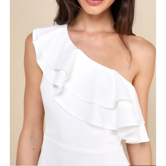Lulus Enticing Behavior White Ruffled One-Shoulder Mini Dress Sz Large White - Picture 7 of 13